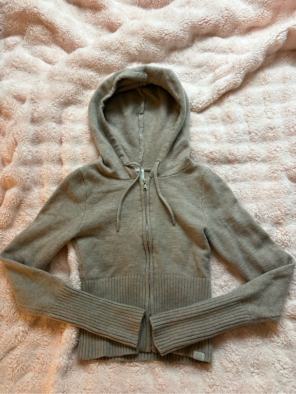 Hollister Taupe Zip-Up Hooded Sweater